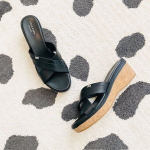 NEW $150 Cole Haan Womens Size 11 Briella Grand Black Cork Wedge Slide Sandals